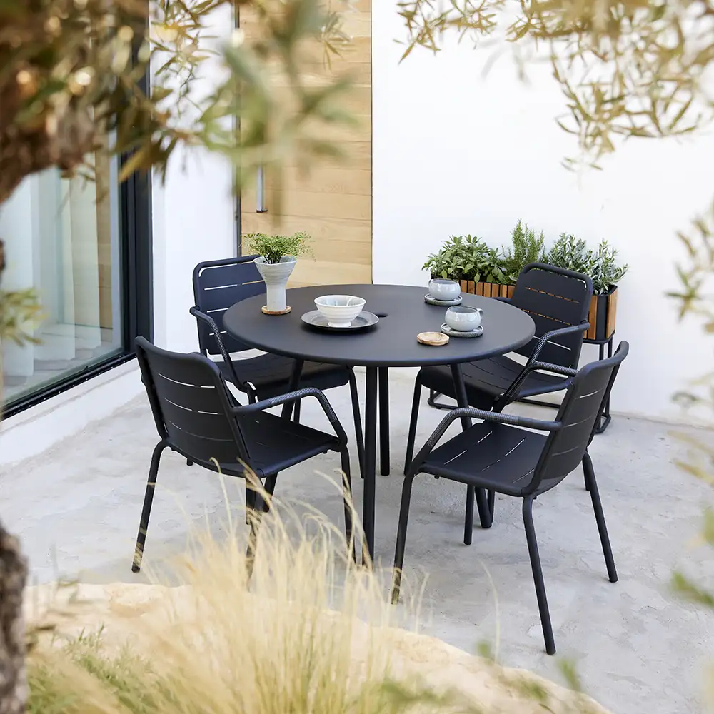 Copenhagen armchair stackable Weave Lava grey aluminium