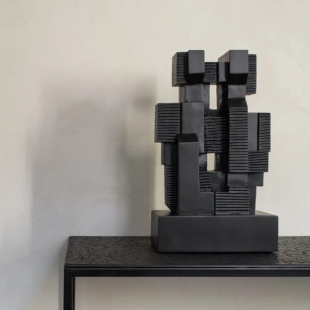  Block sculpture black varnished mahogany