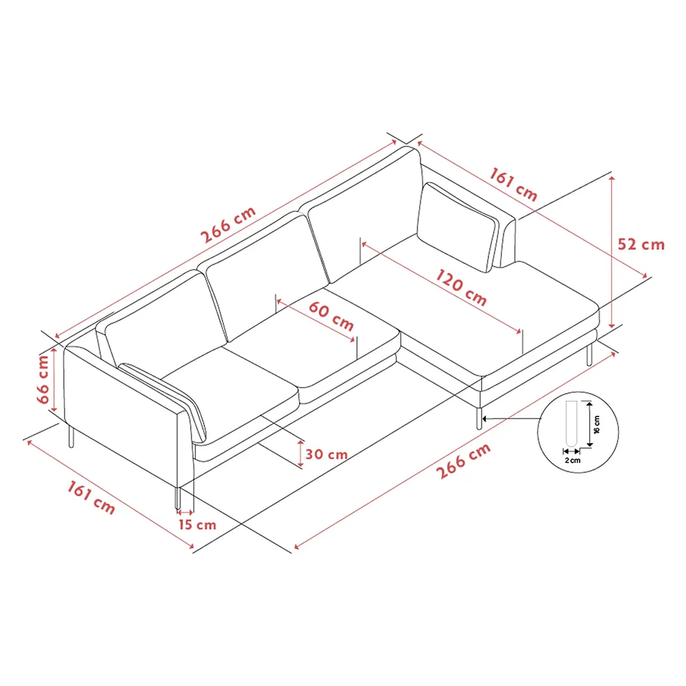 Corwin sofa 3.5-seater sofa chaise longue right fabric Rita light beige
