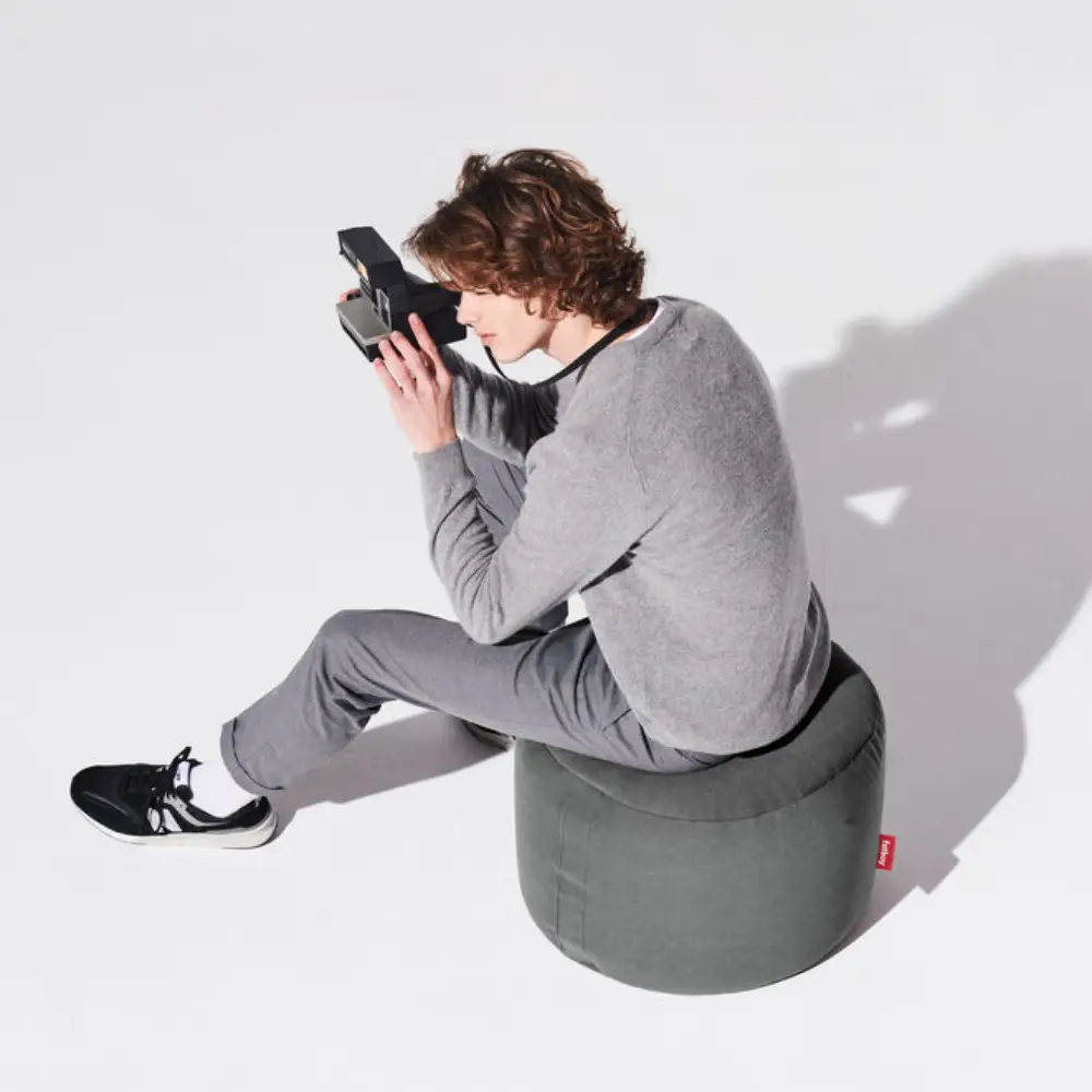 point canvas recycled pouf charcoal grey