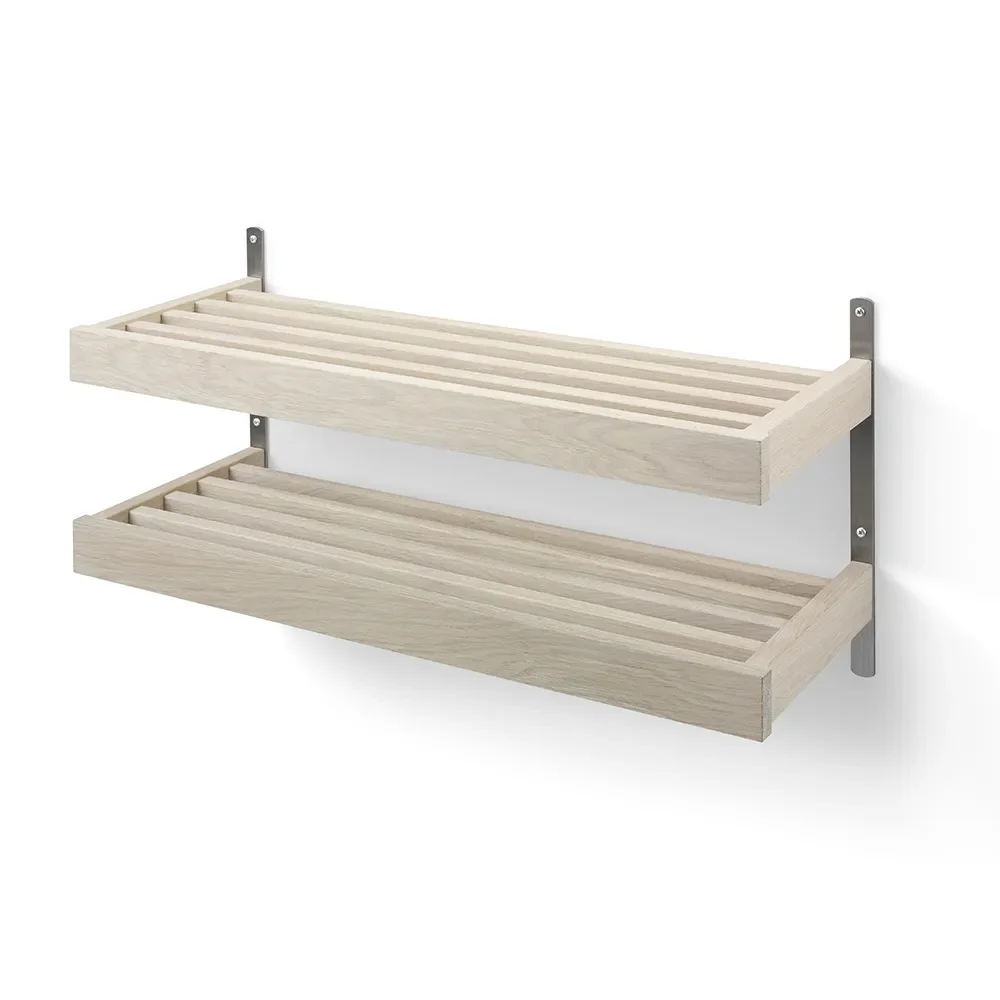 Nadja Shoe rack 80 cm 2 level wall mounted White oiled Oak,/Sanded steel
