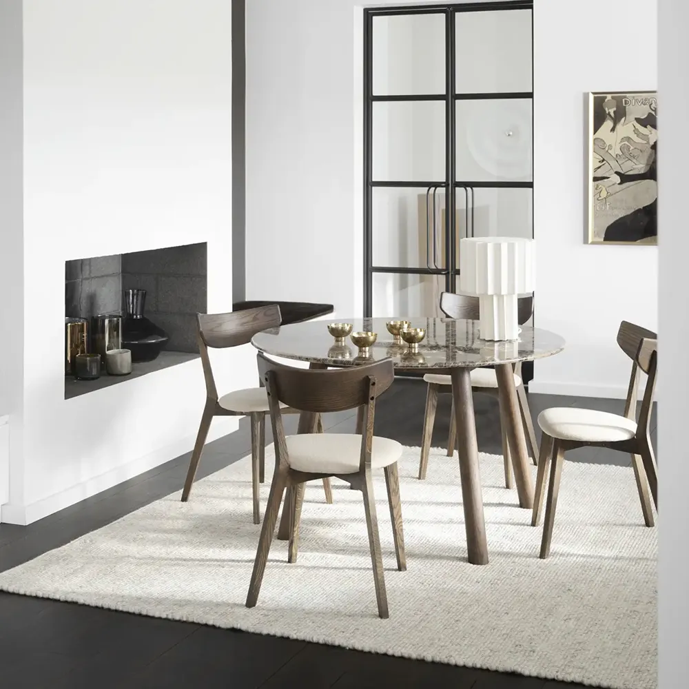 Taransay Dining Table Ø125 cm Brown Marble/Brown Oak