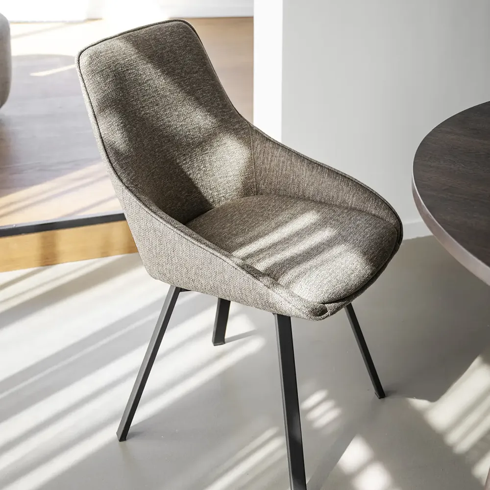 Alison dining chair darkbeige fabric/black metal legs