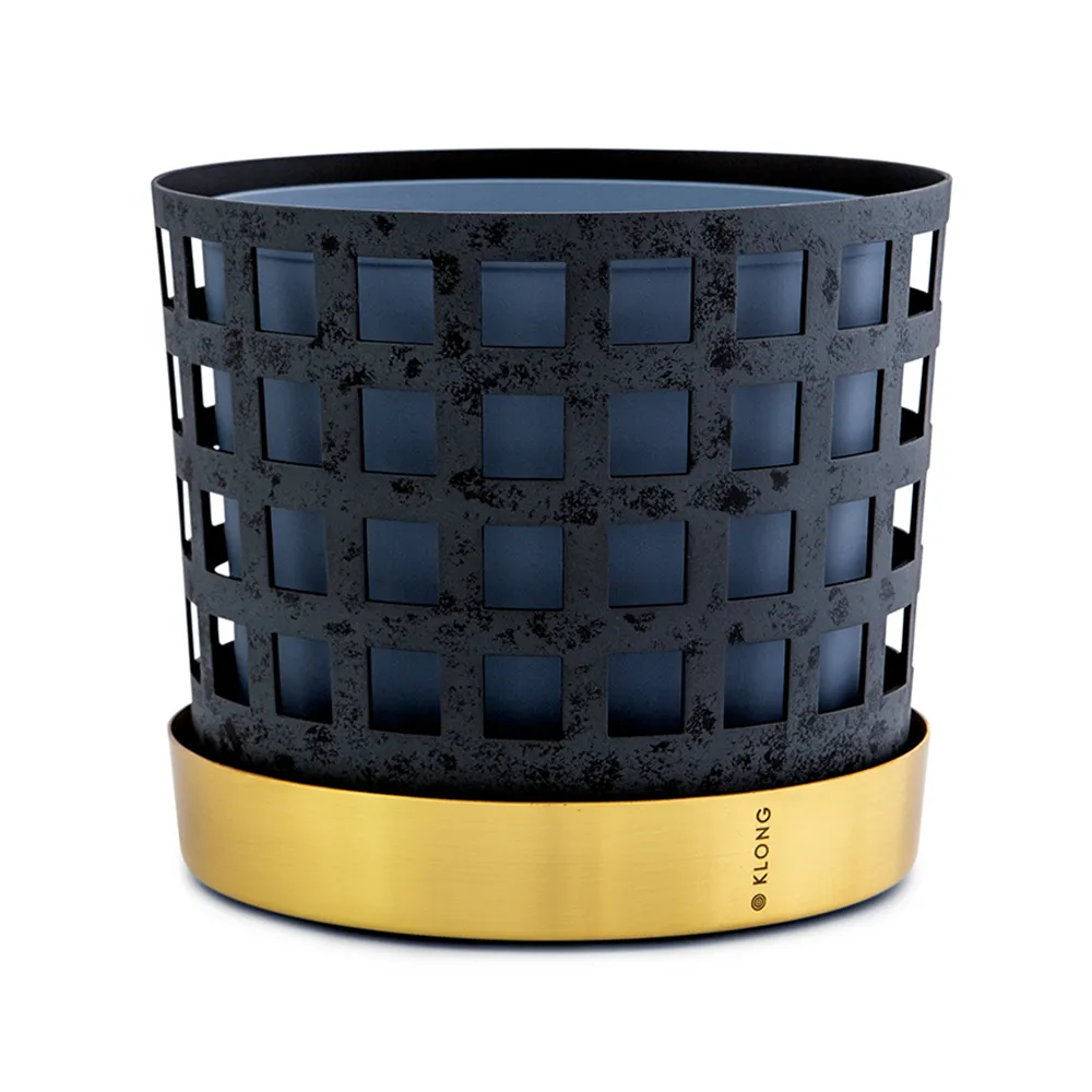 Trio Square Medium Blue Lacquered Thin Sheet Metal, Tray in Brass