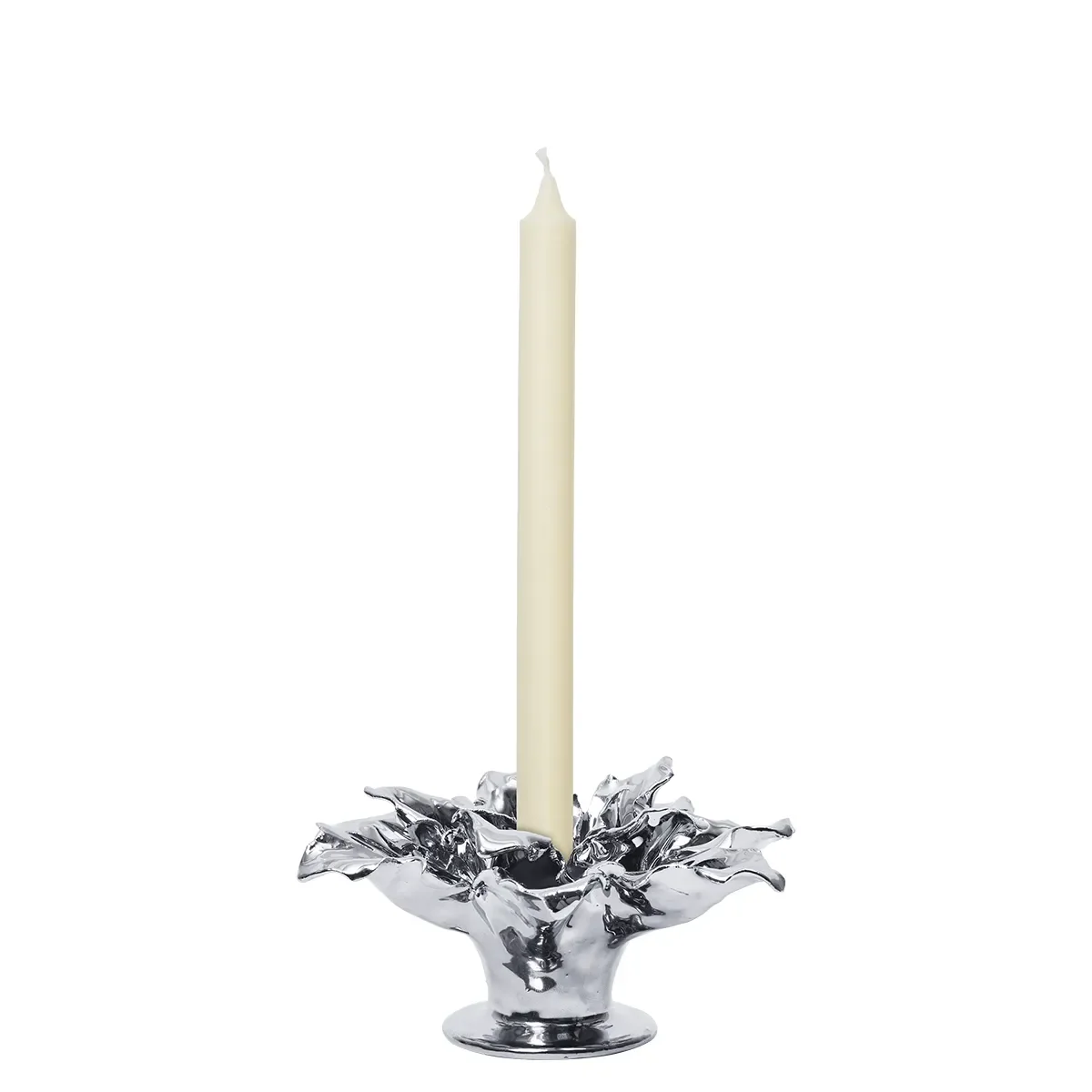 Candle Holder Holly Leaf Silver Ø 12 cm