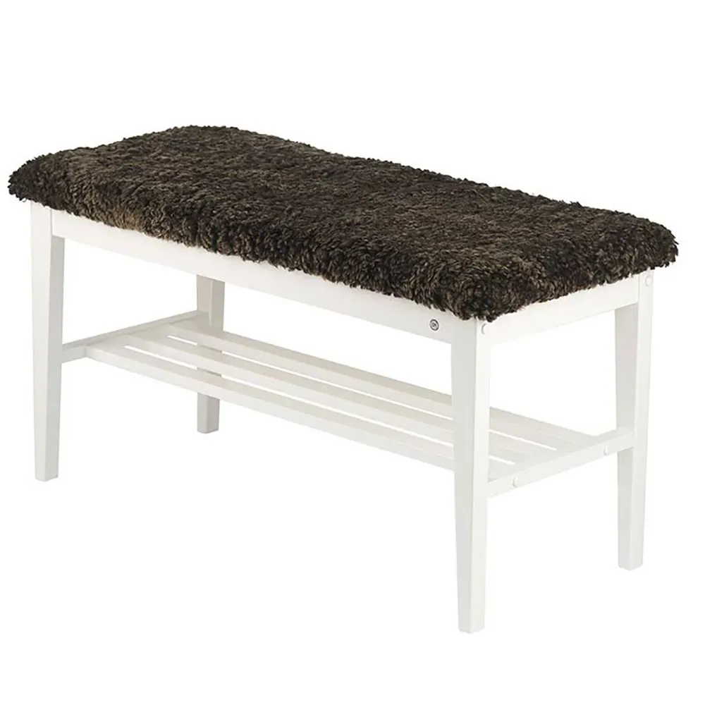 Nadja Bench White lacquered Birch/Sheepskin brown
