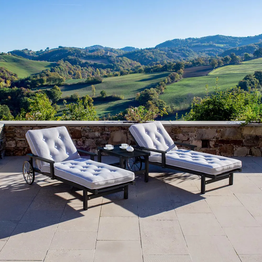 Sunbed With Armrests Black Aluminium