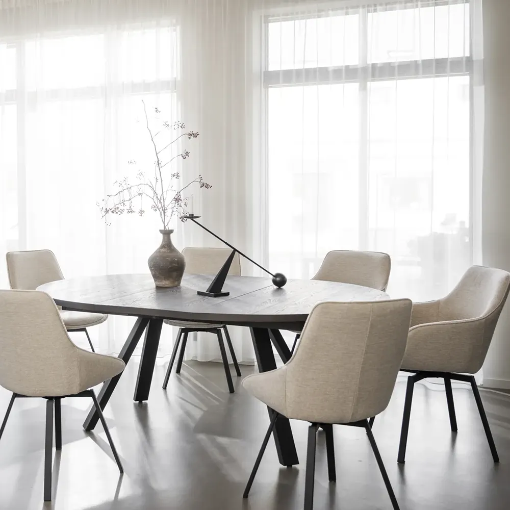 Alison dining chair lightbeige fabric/black metal legs