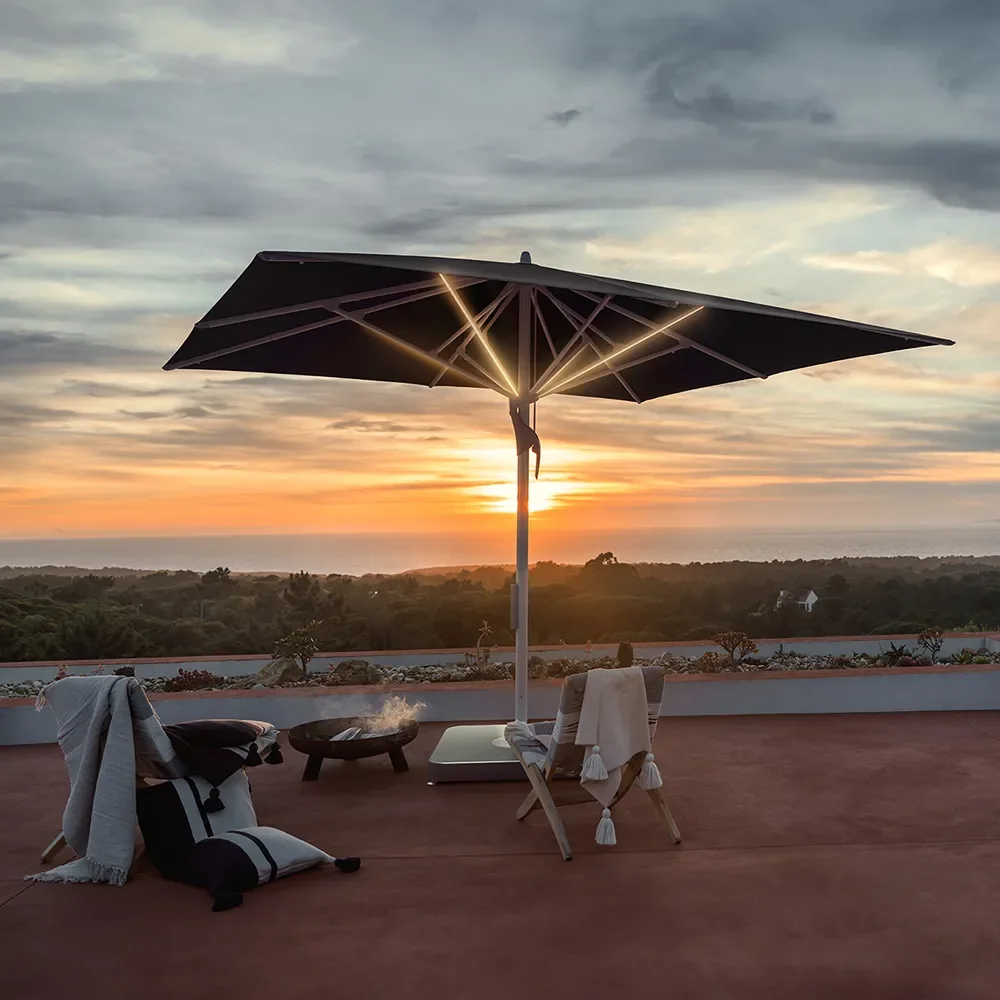 Fortello LED 350x350 cm parasol alu Cat.5 805 Walnut