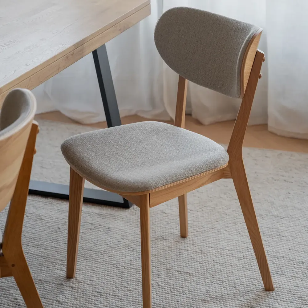 Kato dining chair lacquered oak/gray-beige fabric