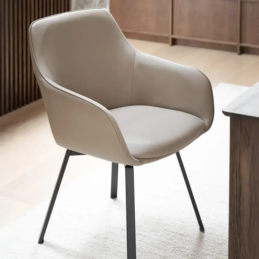 Alison chair with armrests beige leather/black metal legs