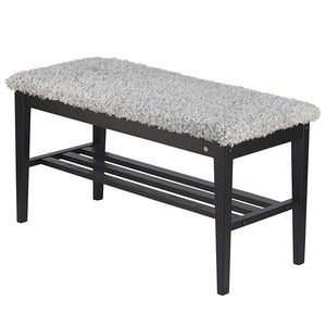 Nadja Bench Black stained Oak/Sheepskin look light grey