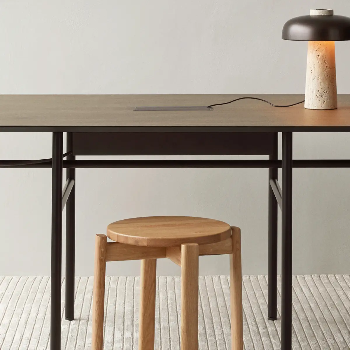 Reverse Table Lamp, Travertine, Sand/Aluminium Bronzed