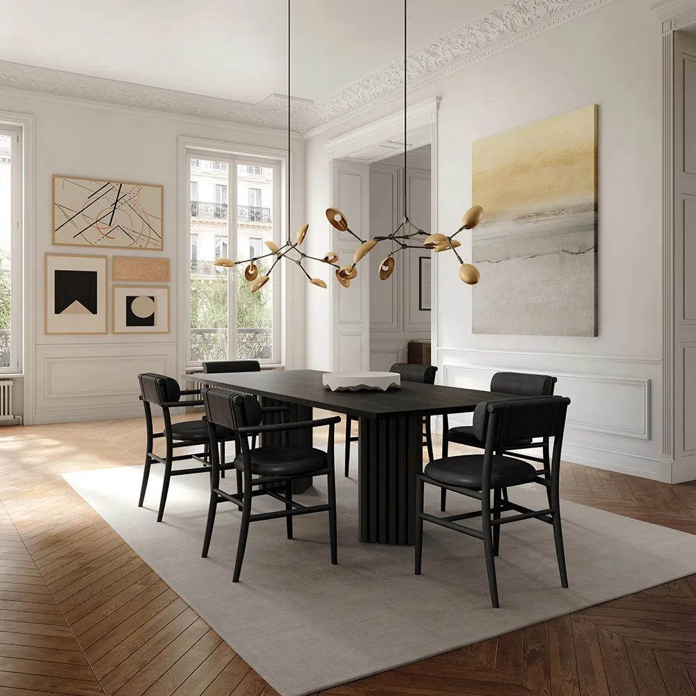 Nama Dining Chair, Armrest - Coffee Black, Aniline Leather