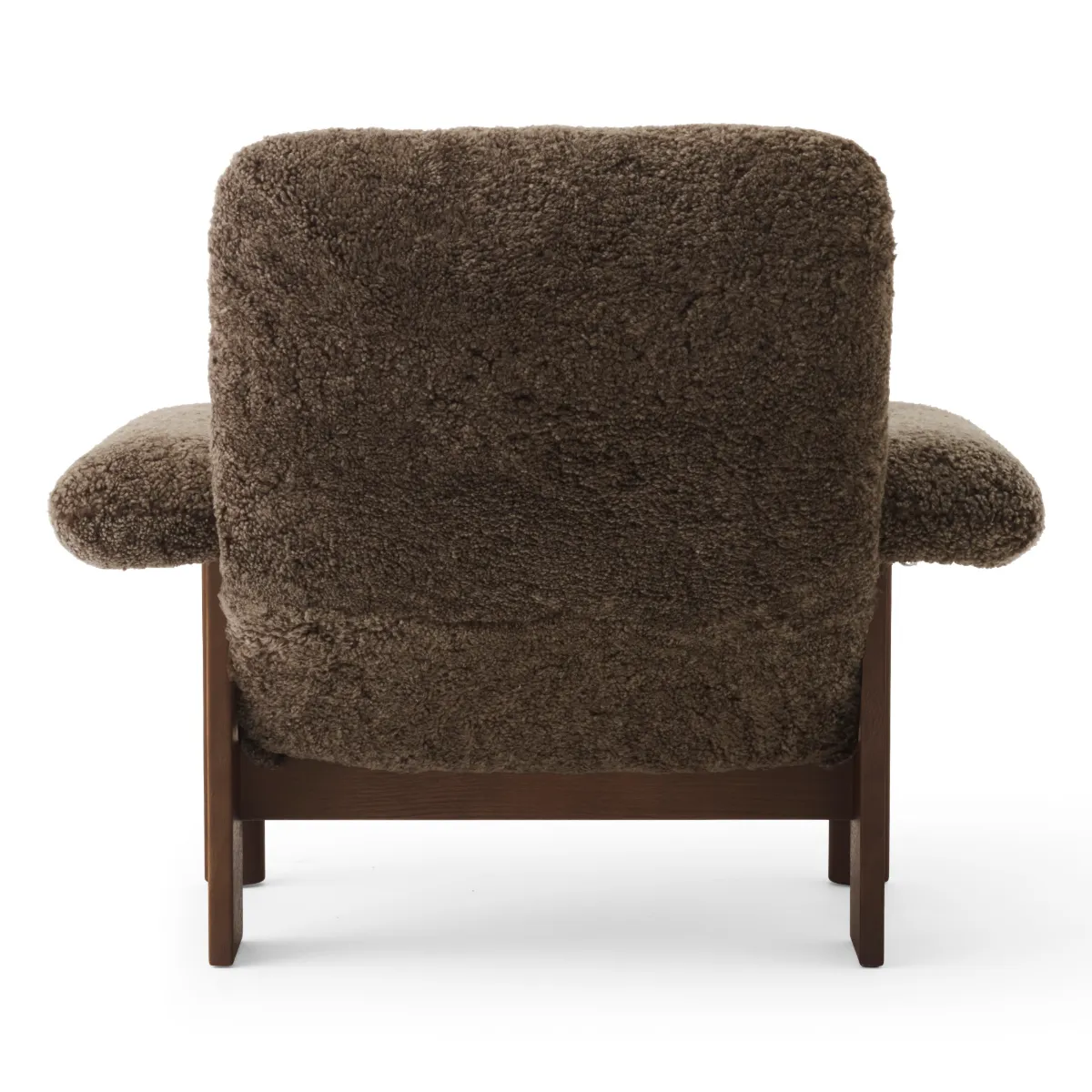 Brasilia Lounge Chair Fully Upholstered High Back Four-Leg Base Solid Dark Stained Oak Sheepskin Nevotex Root
