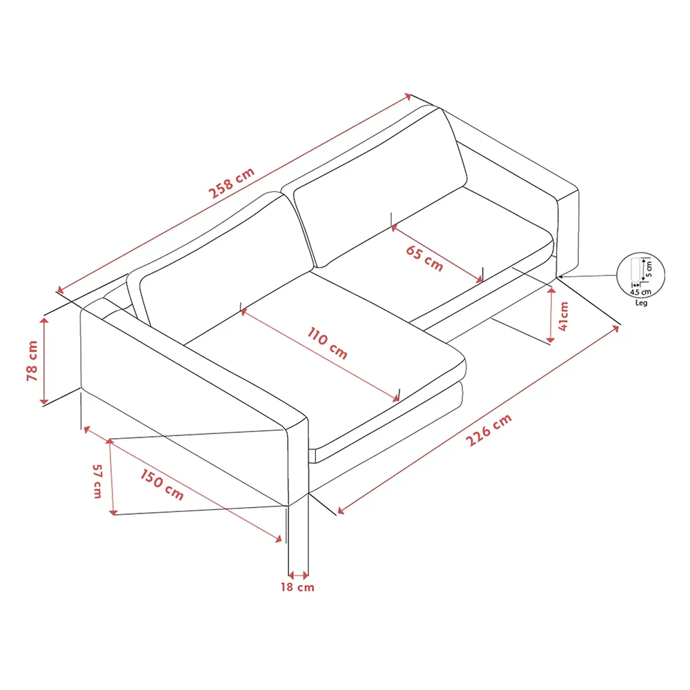 Duncan 3-seater sofa with left chaise longue fabric Robin light grey