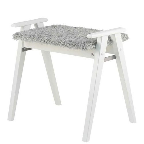 Alme Stool White lacquered Birch/Sheepskin look light grey