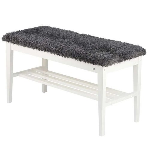 Nadja Bench White lacquered Birch/Sheepskin look dark grey