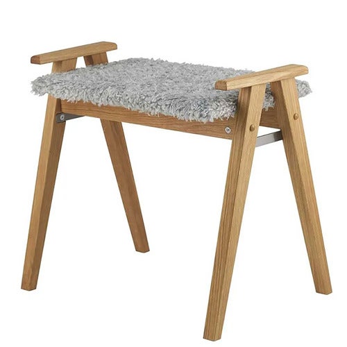 Alme Stool Lacquered Oak/Sheepskin look light grey